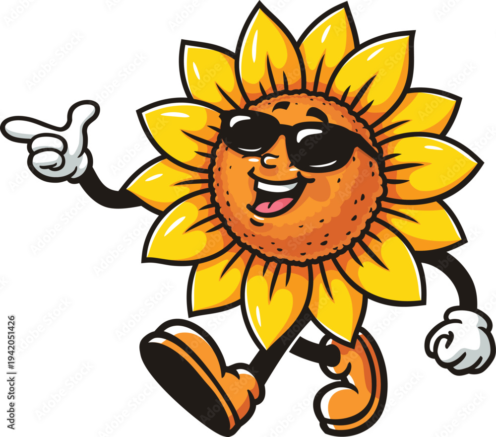 Fototapeta premium Sunflower cartoon mascot wearing sunglasses