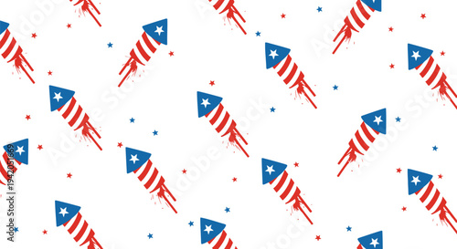Set of patriotic rockets and stars vector pattern