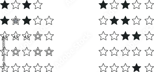 A collection of black and white stars on a white background