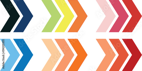 A collection of 12 chevron arrows in various colors and shades