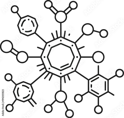A complex molecular structure diagram with various bonds and atoms