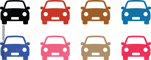A colorful illustration of eight cartoon cars in different vibrant colors