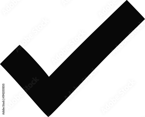 A large black check mark on a white background