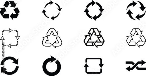 Collection of recycling symbols and logos in various styles and formats