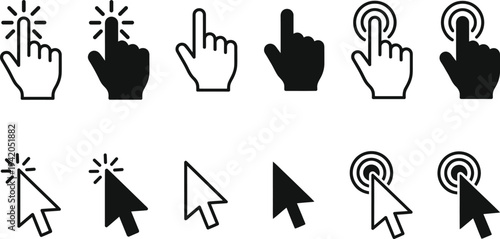 A collection of computer mouse cursor icons in various styles and actions