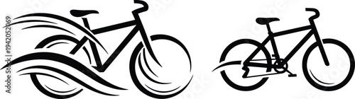 Mountain bike silhouette set with dynamic motion lines cycling sport bicycle vector illustration isolated on white background