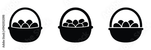 Easter Egg Basket Silhouette Vector – Black Minimal Basket with Eggs Illustration, Simple Holiday Decoration Icon Set for Easter Design, Greeting Cards, Logos, and Spring Celebration Art