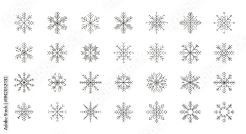 Collection of Snowflake Illustrations with Unique Patterns.