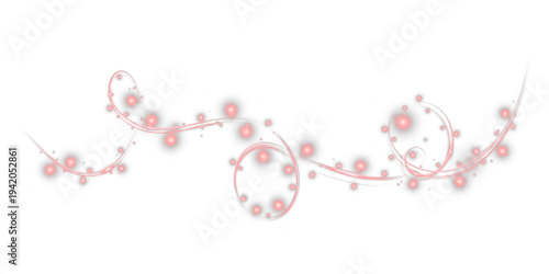 Red glowing festive light garland swirl decoration isolated on black background.
