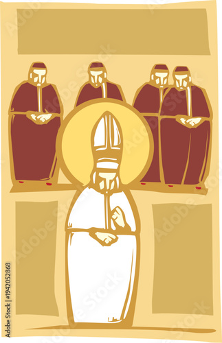 Woodcut style religious image of a catholic pope