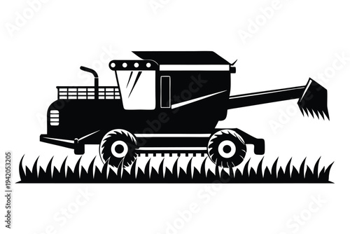 combine harvester silhouette line art vector illustration with a white background