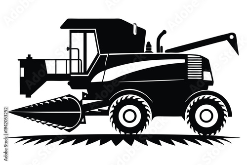 combine harvester silhouette line art vector illustration with a white background