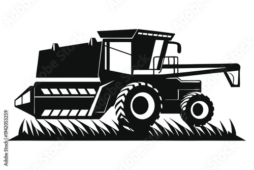 combine harvester silhouette line art vector illustration with a white background
