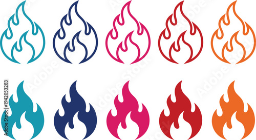 A collection of vibrant flame icons in various colors and styles