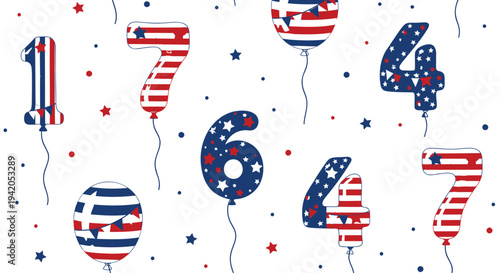 Set of 7 patriotic number balloons vector