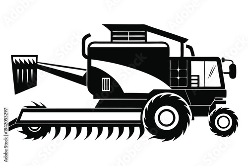 combine harvester silhouette line art vector illustration with a white background