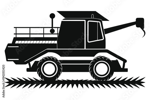 combine harvester silhouette line art vector illustration with a white background