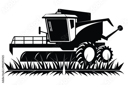 combine harvester silhouette line art vector illustration with a white background