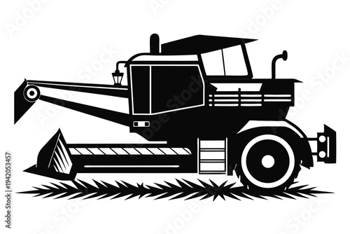 combine harvester silhouette line art vector illustration with a white background