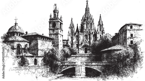 Sagrada Familia, Spain illustration on a white background. This vector illustration can be used in any size you like for advertising, logos, and other work.
