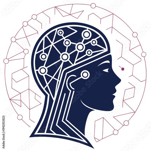 Digital Mind: Human Head Silhouette Filled with Circuit Lines and Data Nodes Representing Artificial Intelligence, Innovation, and Technology Thinking