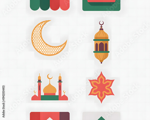 Vector illustration set of Christmas holiday decorations including a candle and religious symbols featuring a winter cathedral silhouette and city landmark icons for festive celebration design