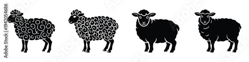 Easter Sheep Vector Silhouette Set - Curly Wool Lamb Illustrations for Spring, Farm Animals, and Holiday Greeting Card Designs - Black and White Icons