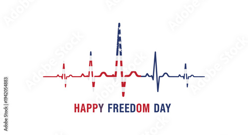 Vector Happy Freedom Day heart rate line illustration