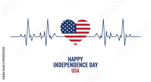 American Independence Day vector illustration with heart and ECG line