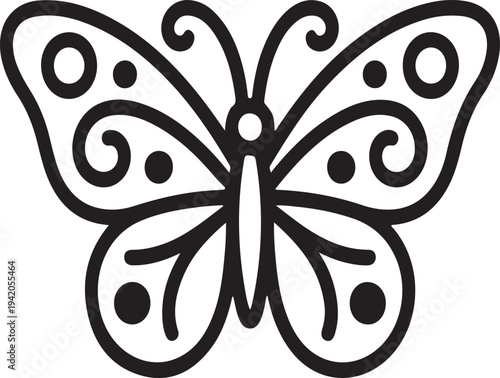 Ornamental butterfly wings line art vector illustration