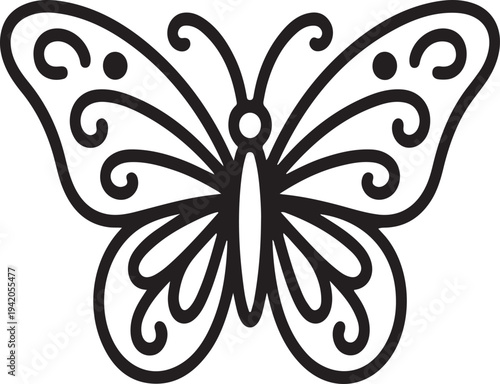 Decorative butterfly line art vector illustration elegant insect outline design isolated on white background ornamental butterfly icon