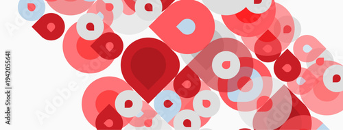 Abstract circles overlap, creating dynamic visual texture. Red, white, light blue hues dominate composition. Simple shapes suggest modern design.