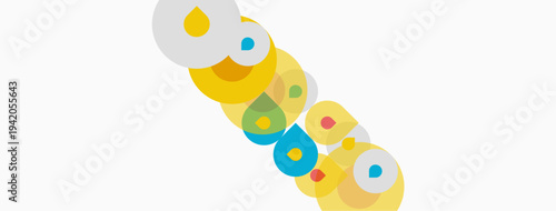 Colorful overlapping circles create abstract design. Bright hues suggest playful, modern aesthetic. Simple shapes dominate composition.