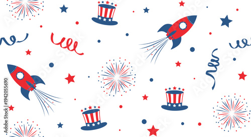 Set of patriotic icons and illustrations for 4th of July
