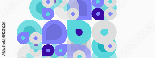 Abstract pattern features overlapping circles. Various shades purple, blue create dynamic visual texture. Simple, modern design.