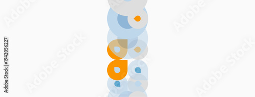 Abstract bubbles form vertical composition. Light blue, orange hues dominate simple design. Minimalist aesthetic, clean presentation.