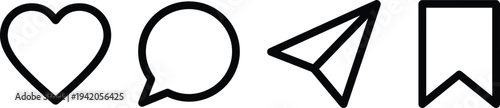 A set of four social media and communication icons in a simple line drawing style