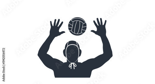 Vector illustration of a person wearing headphones catching a volleyball
