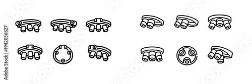 Collection of modern ceiling spotlight fixture icons shown from multiple perspectives in a clean black line art style on a white background