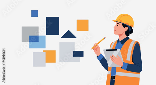 Woman Engineer in Safety Vest and Hard Hat.