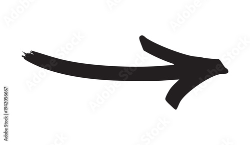 Black Hand-Drawn Brush Stroke Arrow Pointing Right Isolated on White
