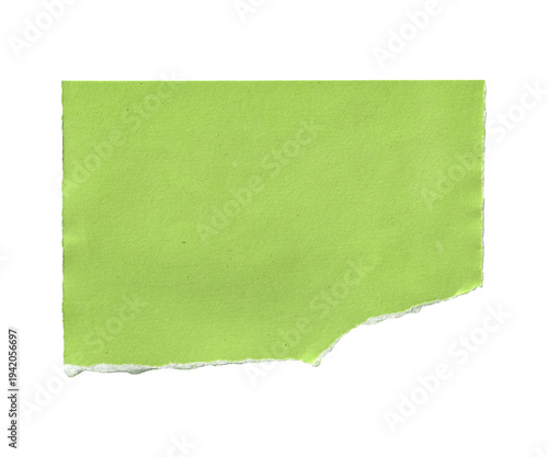 Lime Green Torn Paper Scrap with Ragged Edge Isolated on White Background
