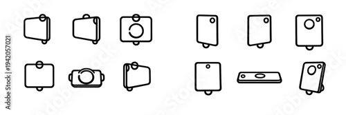 Collection of minimalist camera and smartphone icons from different angles for photography and technology interface design