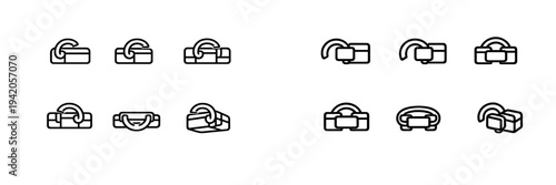 Minimalist line icons of travel bags luggage and suitcases in various perspectives and styles for business or vacation