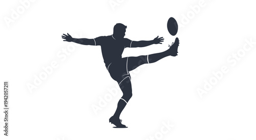 Black silhouette of rugby player kicking ball vector