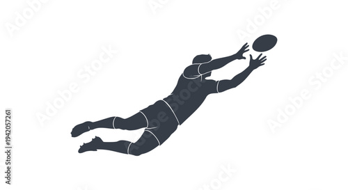 Vector illustration of a rugby player jumping to catch a ball