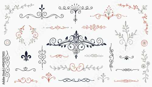 Vintage calligraphic design elements with swirls, floral motifs and frames.eps
