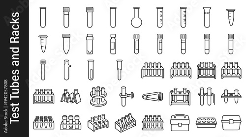 Collection of laboratory glassware and equipment icons for scientific research and analysis