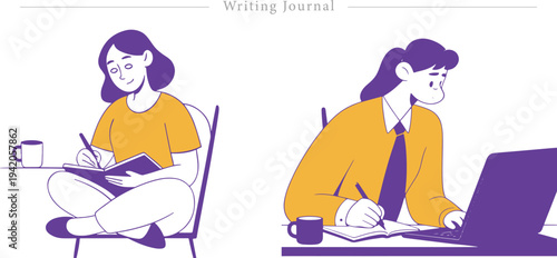 Writing Journal Flat Vector Reflection Documentation Analog Digital Illustration