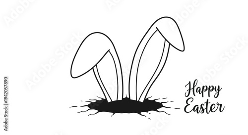 Rabbit ears peek from a hole, celebrating the Easter holiday.